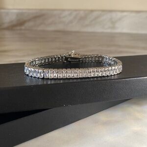 🪞 NWT silver emerald cushion cut faceted cz stone baguette cuff tennis bracelet